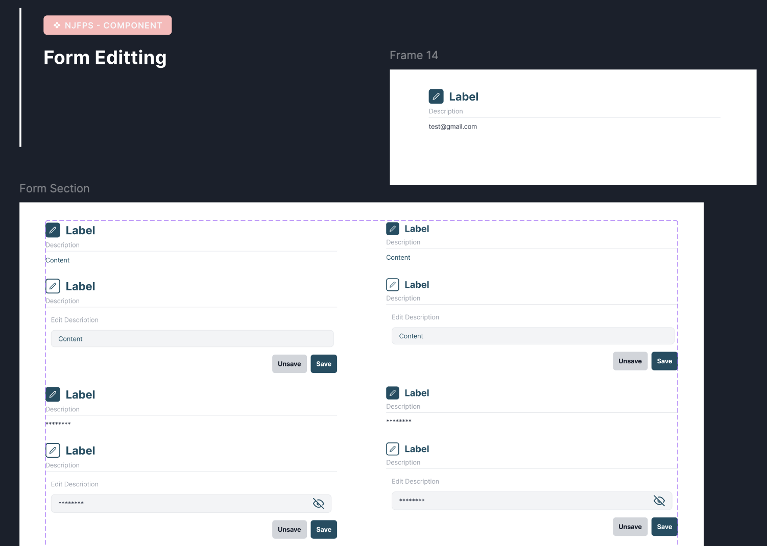 Field component at the team library in Figma