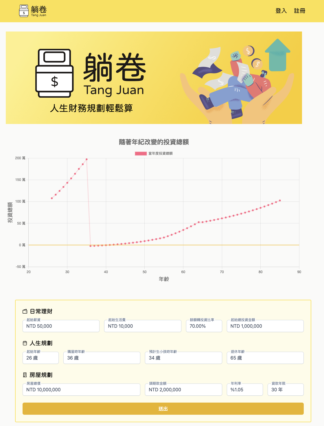 The landing page of the front-end app