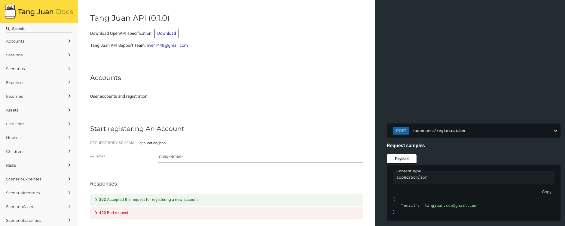 Screenshot of Tang Juan’s API Doc